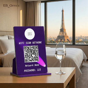 Plaque Photo Cuir Luxueux Violet Foncé Projecteur QR Code Wifi