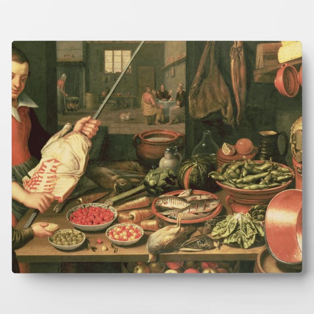 Plaque Photo Cuisine intérieure avec femme de ménage (Devant)