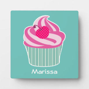 Plaque Photo Cupcake rose personnalisé avec cerise Pointe Polka