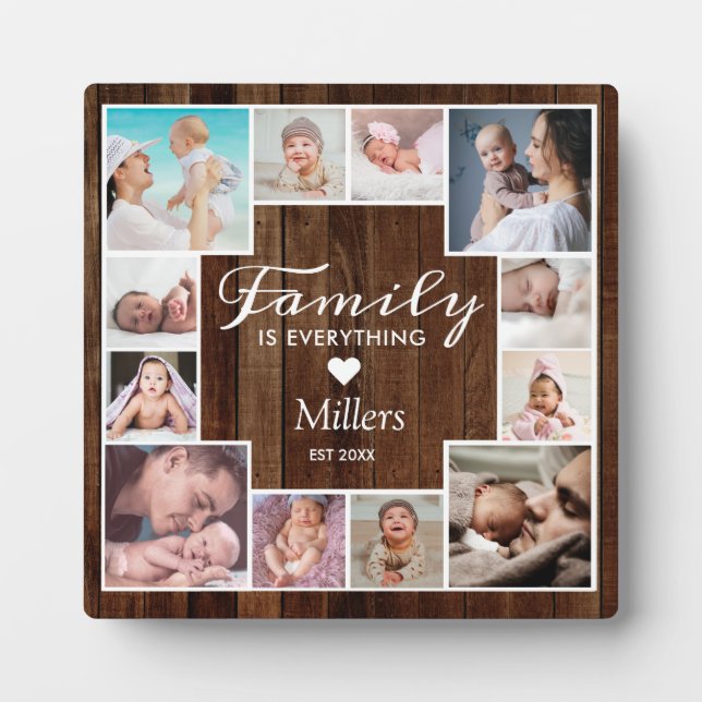 Plaque Photo Custom 12 Family Photo Collage Rustique Bois Brown (Devant)