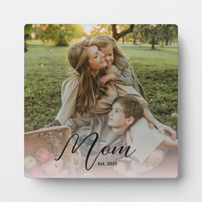 Plaque Photo Custom Mom Est. Modern Script Soft Overlay Photo (Devant)