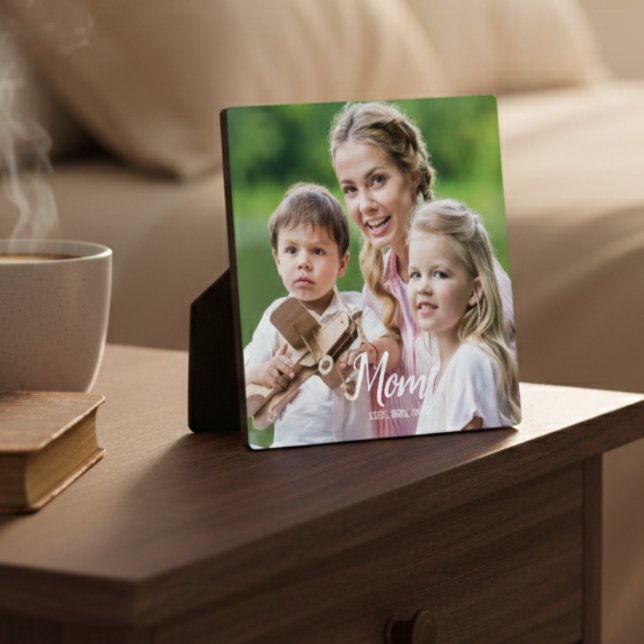 Plaque Photo Custom Mom Established Modern Script Photo  (Créateur téléchargé)