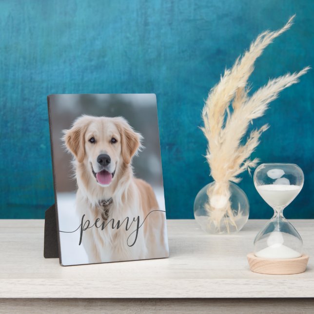 Plaque Photo Custom Pet Name Photo Elegant Script Dog (Côté)