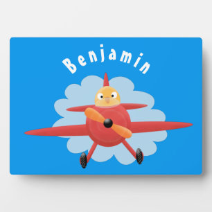 Plaque Photo Cute bird flying red airplane cartoon illustration