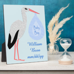 Plaque Photo Cute Blue Baby Boy Stork Faire-part de naissance