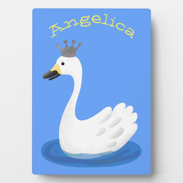 Plaque Photo Cute cygne blanc avec dessin de la couronne (Devant)