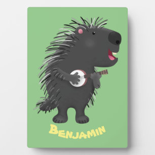 Plaque Photo Cute funny porcupine playing banjo cartoon 