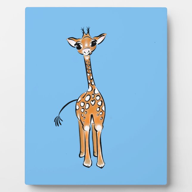 Plaque Photo Cute Giraffe dessin animaux safari bleu (Devant)