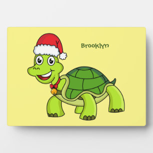 Plaque Photo Cute happy tortoise wearing Santa hat