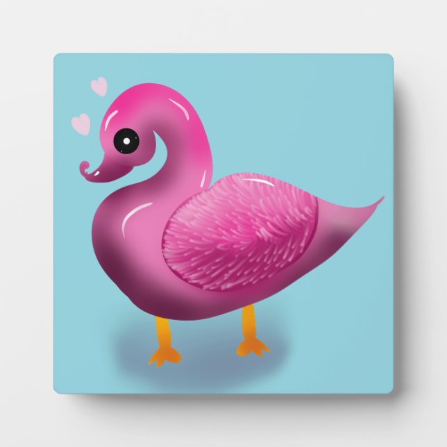 Plaque Photo Cute Kawaii Pink Duck & Hearts Nursery Art (Devant)