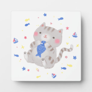 Plaque Photo Cute Kitty avec du poisson en été Illustration