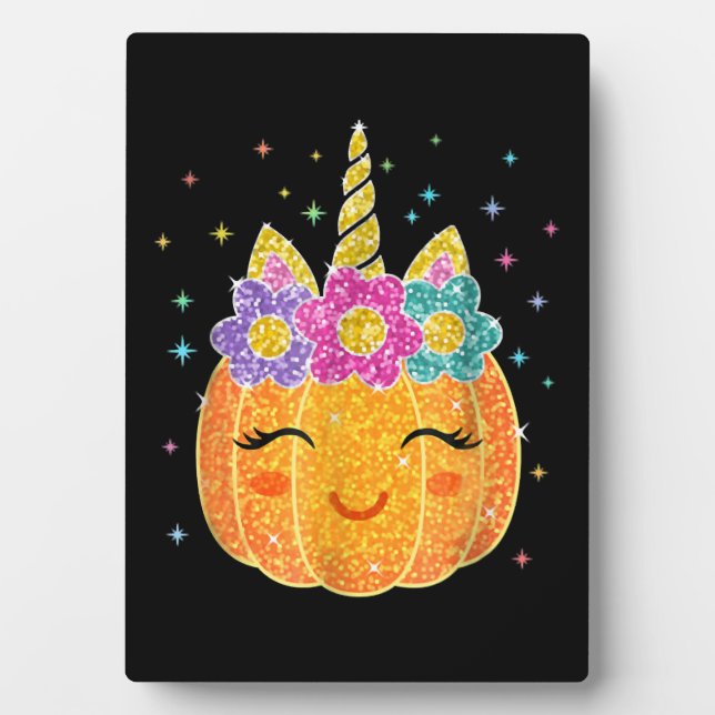Plaque Photo Cute Unicorn Citrouille Halloween Thanksgiving (Devant)