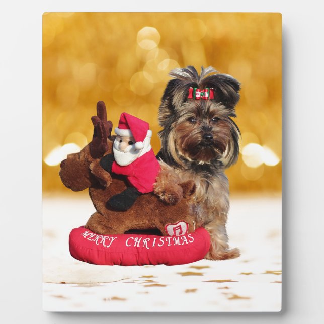 Plaque Photo Cute Yorkshire Terrier Joyeux Noël (Devant)