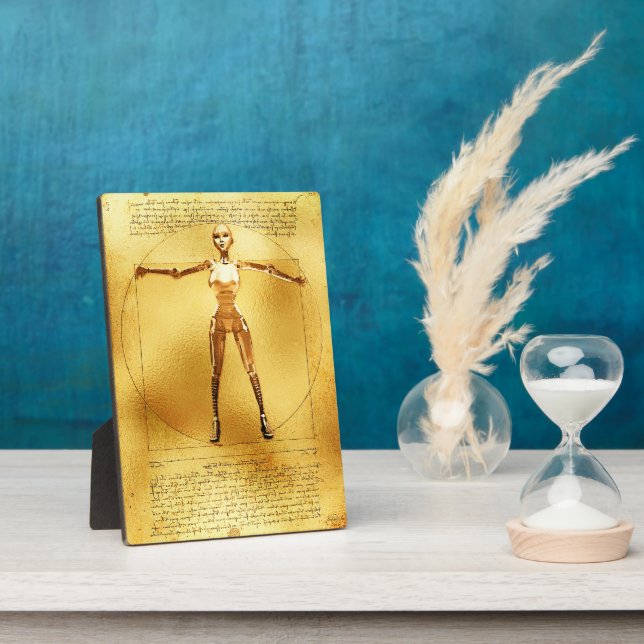 Plaque Photo Da Vinci Vitruvian Gold Robot (Côté)