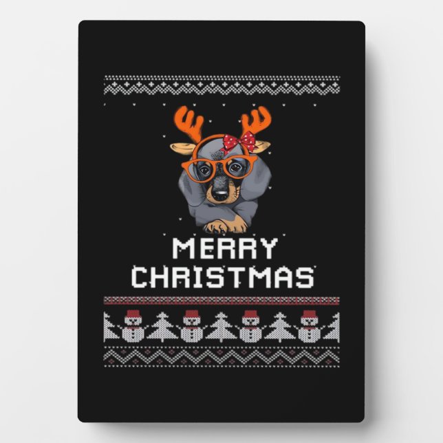 Plaque Photo Dachshund Christmas Sweater Oversized T-Shirt (Devant)