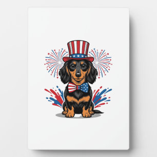 Plaque Photo Dachshund patriotique feux d'artifice art vectorie