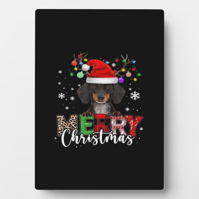 Plaque Photo Dachshund Santa Dog Merry Christmas Oversized T-Sh (Devant)