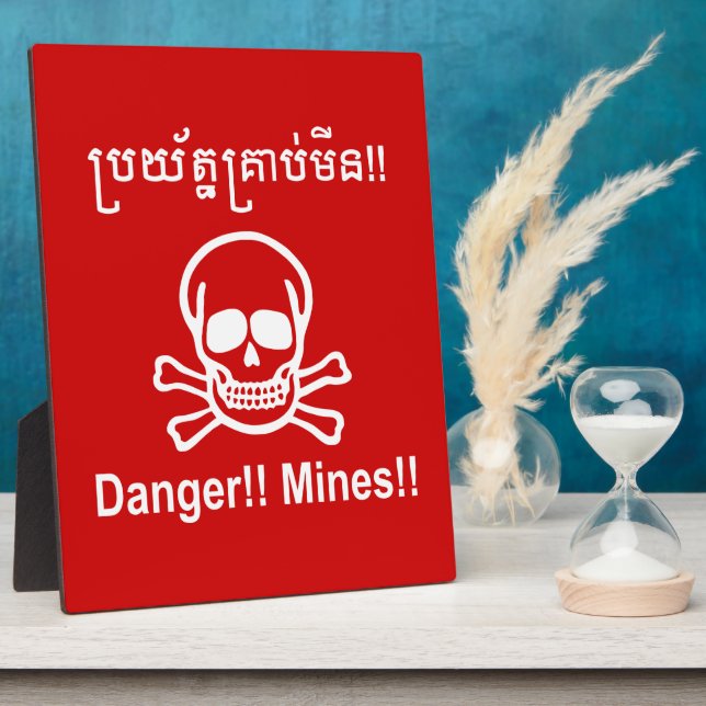 Plaque Photo Danger ! ! Les mines ! ! SYMBOLE ☠ Cambodgien Khme (Côté)