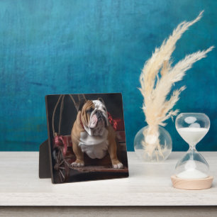 Plaque Photo Décor de Noël Bulldog Snowy Sleigh