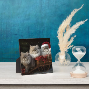 Plaque Photo Décor de Noël Perse Chat Snowy Sleigh