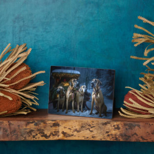 Plaque Photo Décor de Noël Rhodesian Ridgeback Snowy Sleigh