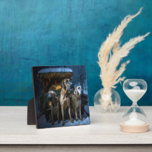 Plaque Photo Décor de Noël Rhodesian Ridgeback Snowy Sleigh