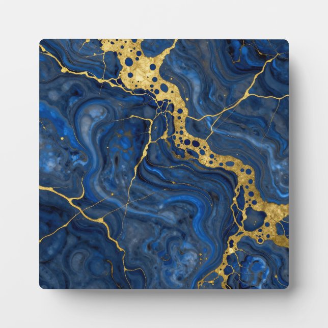 Plaque Photo Deep Blue Golden Veins Abstrait (Devant)