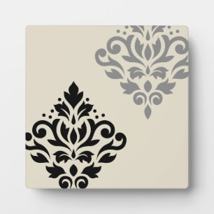Plaque Photo Défiler Damask Art I Black Grey Crème