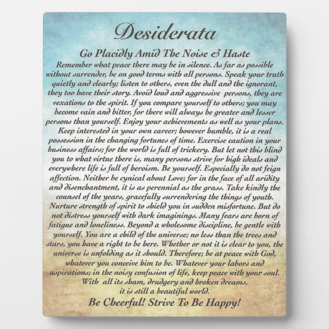 Plaque Photo Desiderata Poem on Watercolor Beach (Devant)