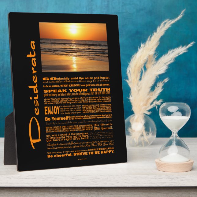 Plaque Photo Desiderata Poème Beau coucher de soleil Jaune (Côté)
