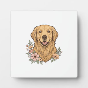 Plaque Photo Design de gravure vintage floral Golden Retriever_