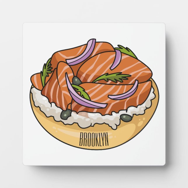 Plaque Photo dessin animé de bagel saumon (Devant)