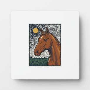 Plaque Photo Dessin artistique de cheval gravé vintage nuit éto