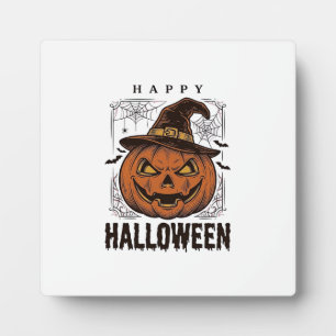Plaque Photo Dessin de gravure de citrouille joyeux Halloween v
