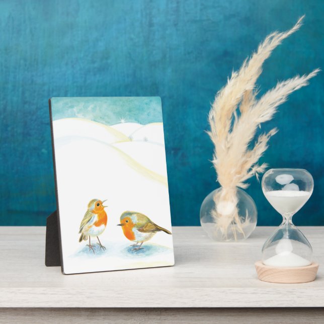 Plaque Photo Deux seins rouges Robin en hiver (Côté)