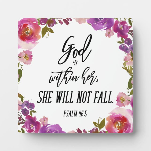 Plaque Photo Dieu Est Dans Sa Bible Verse Rose Florale Wreath (Devant)