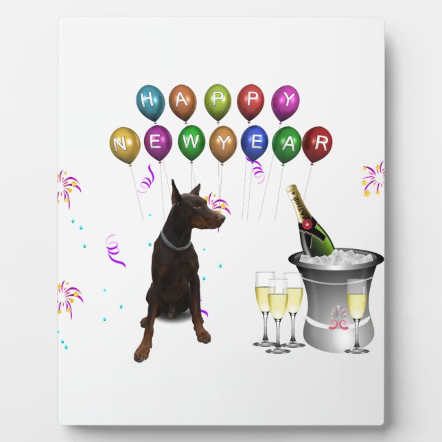 Plaque Photo Doberman Pinscher souhaite Bonne Année 2016 (Devant)
