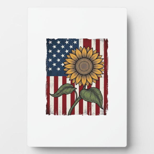Plaque Photo Drapeau Américain Tournesol Vintage (Devant)