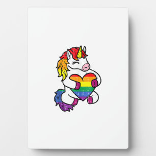 Plaque Photo Drapeau Arc-en-ciel de Fierté Gay Licorne Cœur Lgb