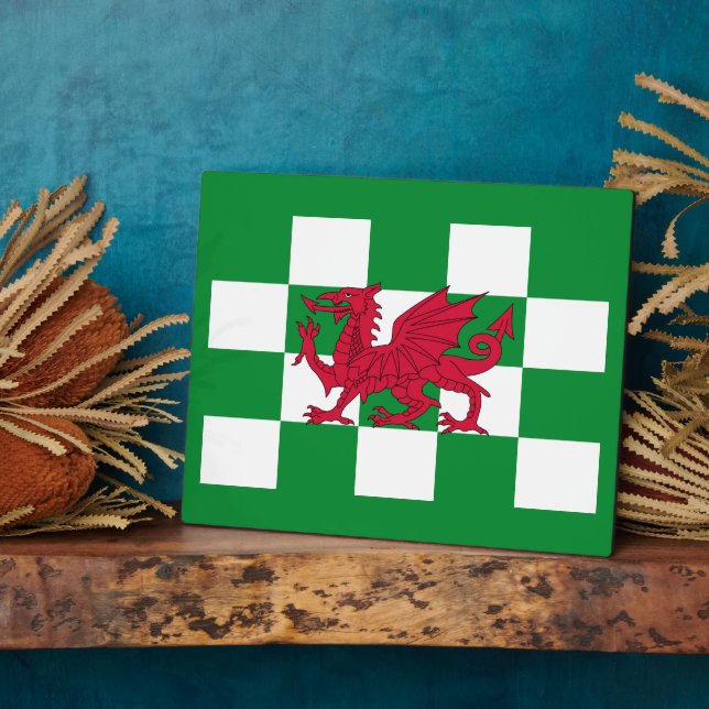 Plaque Photo Drapeau rouge de dragon celtique À damiers créatur (Côté)