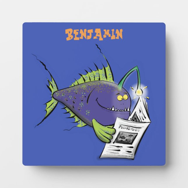 Plaque Photo Drôle caricature de poisson de pêcheur (Devant)