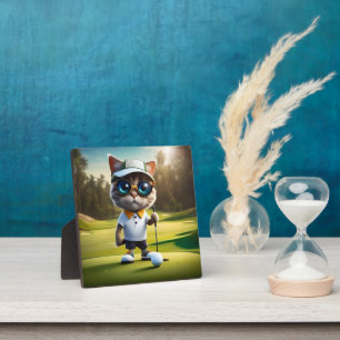 Plaque Photo Drôle Chat Golf Player,