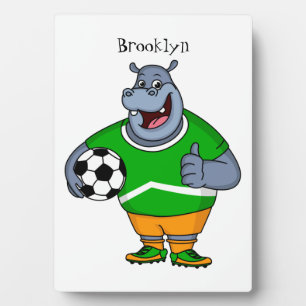 Plaque Photo Drôle de joueur de football hippo dessin humoristi