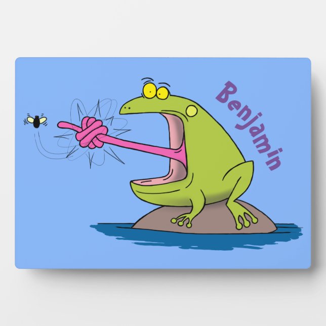 Plaque Photo Drôle dessin animé de grenouille et mouche (Devant)