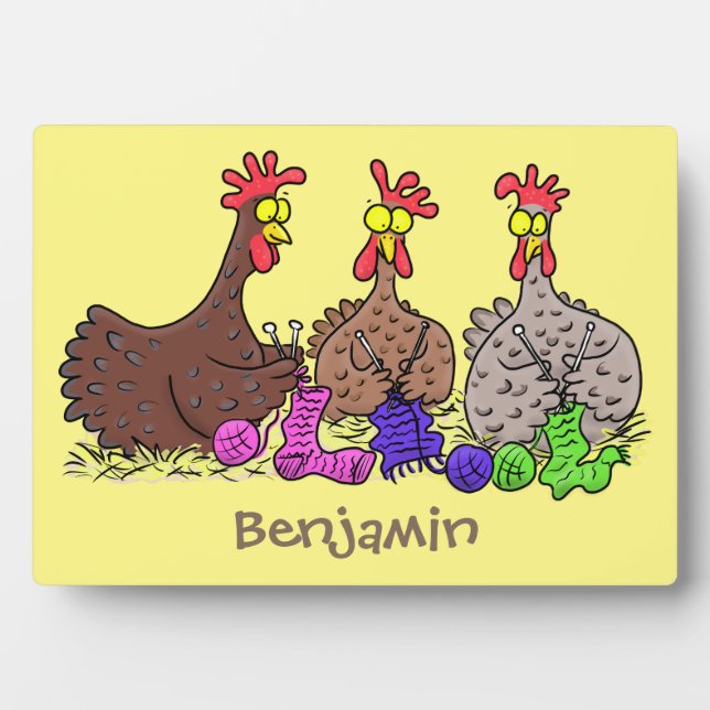 Plaque Photo Drôle dessin animé de poulets de tricot (Devant)