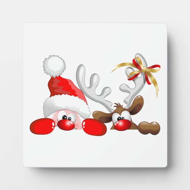 Plaque Photo Drôle Père Noël et Reindeer Cartoon (Devant)