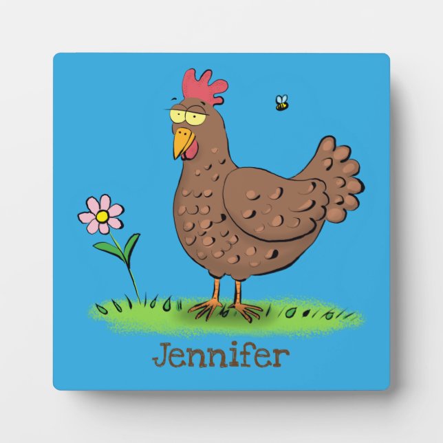 Plaque Photo Drôle poulet rustique whimsical dessin animé (Devant)