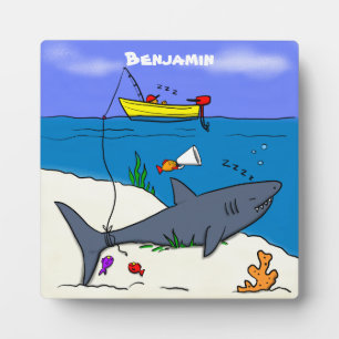 Plaque Photo Drôle requin couché et dessin animé de pêche