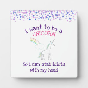 Plaque Photo Edgy Unicorn avec arc en ciel et Confetti Funny