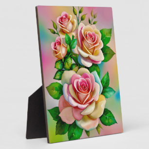 Plaque Photo Élégance Roses roses et jaunes aquarelle pastel